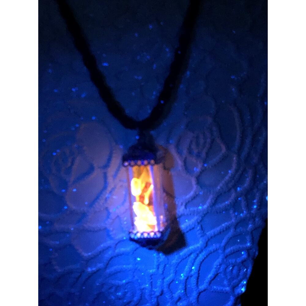 Amberina Glass Frit Pendant Necklace Handmade Crushed Glass Wish Bottle‎ Jewelry
